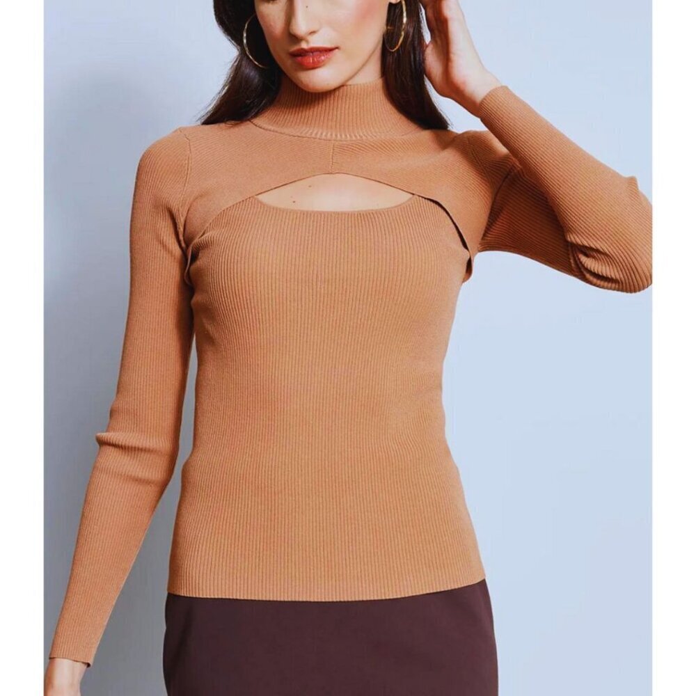 NWT Elie Tahari Long Sleeve Mock Neck Keyhole Sweater Size XS